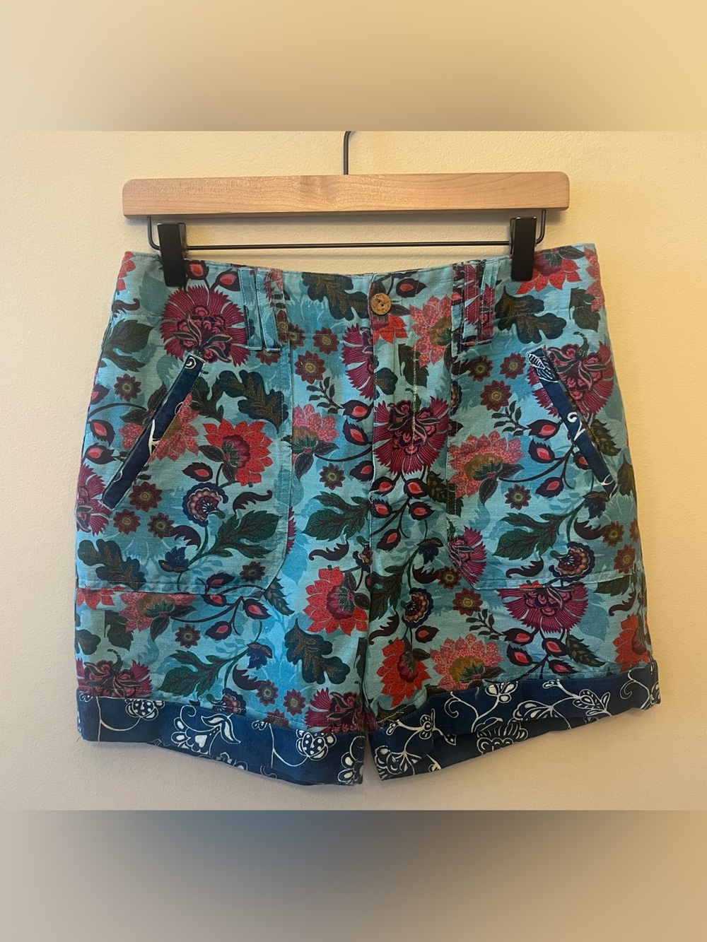 Sundance Kalini Floral Paisley Linen Cotton Shorts Women's Size 4